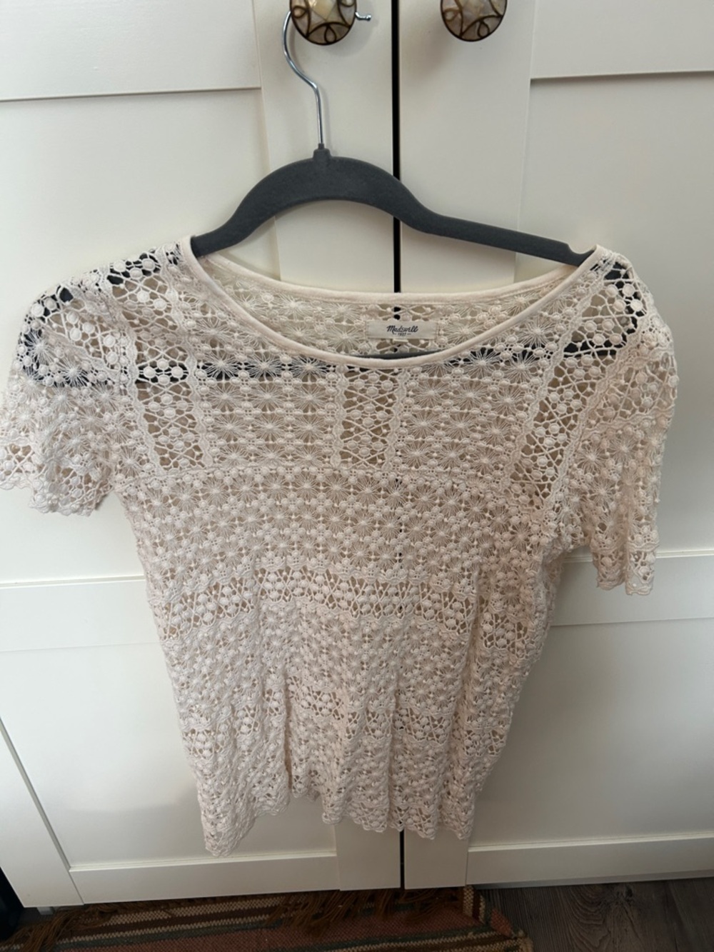 Madewell Cream Crochet Short-Sleeve Top